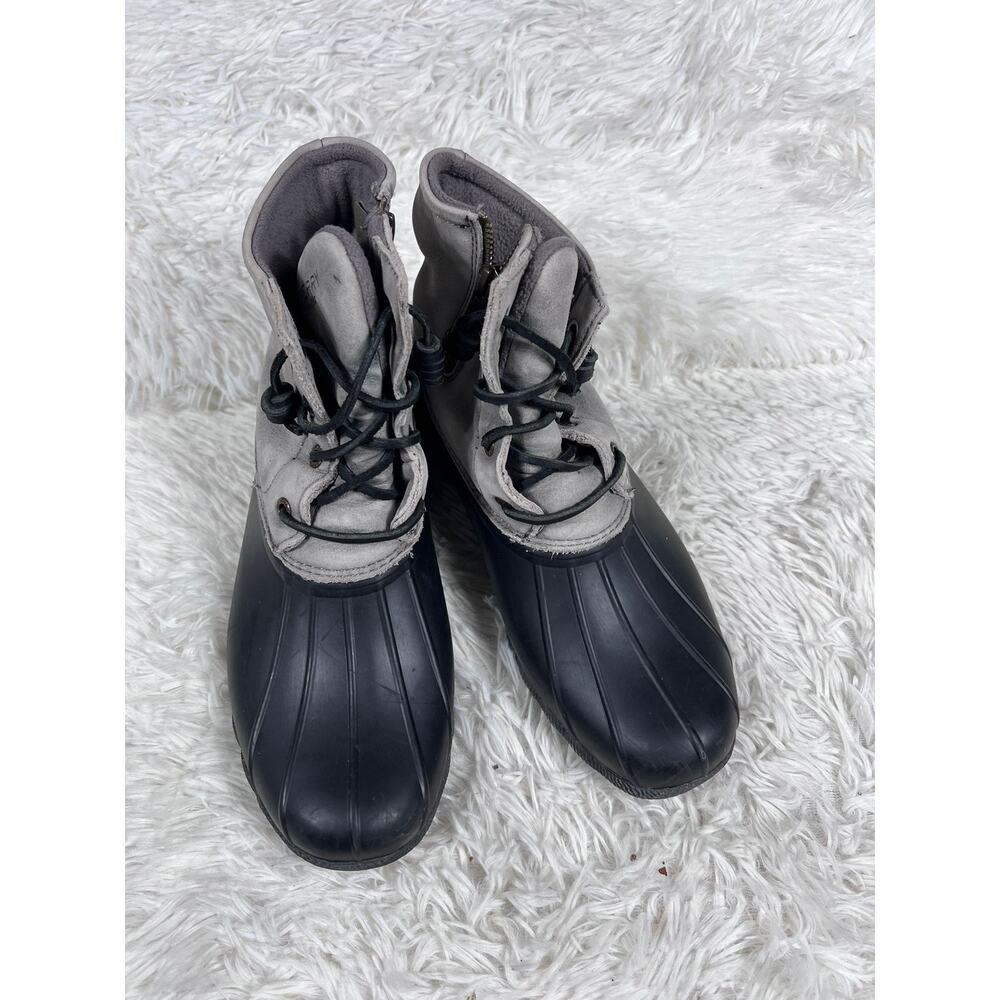 Sperry Boots Shoes Womens Size 9M Gray Black Duck Waterproof Leather STS81732